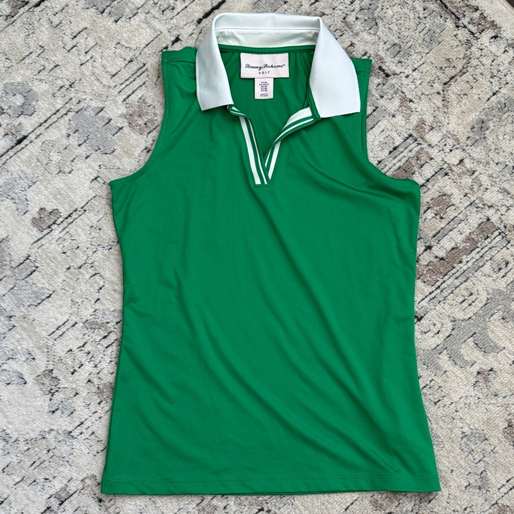 Tommy Bahama Green Sleeveless Top with White Collar